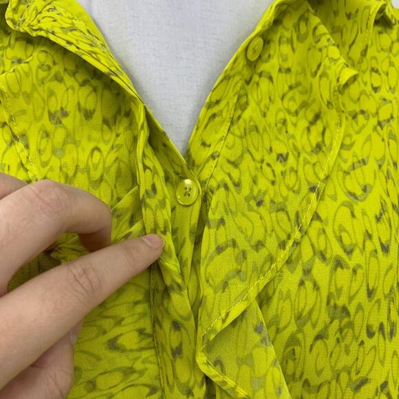 Cabi Blouse Womens S Small Neon Yellow Ruffles Reign Sleeveless Hidden Button - Picture 5 of 12